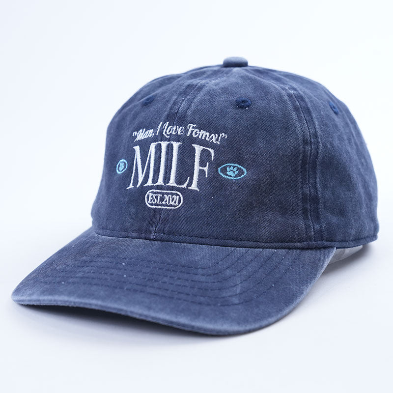 Embroidered Caps: "MILF" and "FOMX"