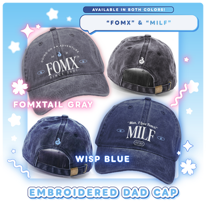 Embroidered Caps: "MILF" and "FOMX"